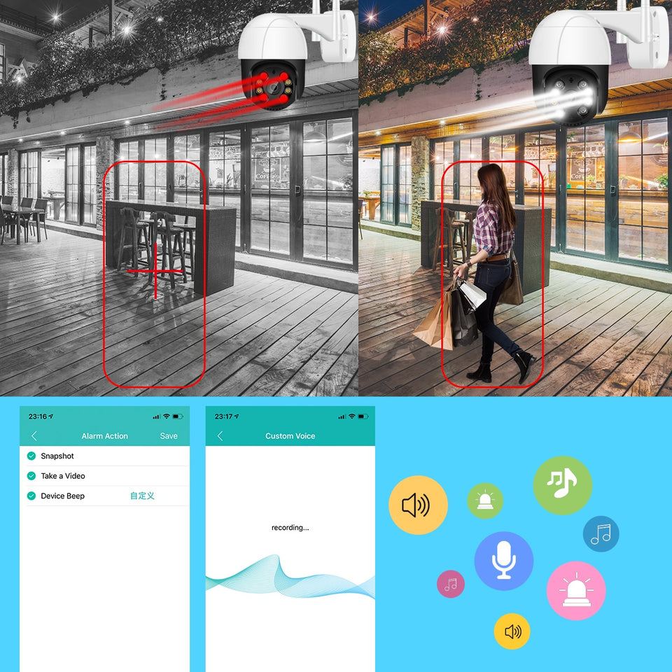 1080P PTZ Wifi IP Camera Outdoor 4X Digital Zoom AI Human Detect Wireless Camera