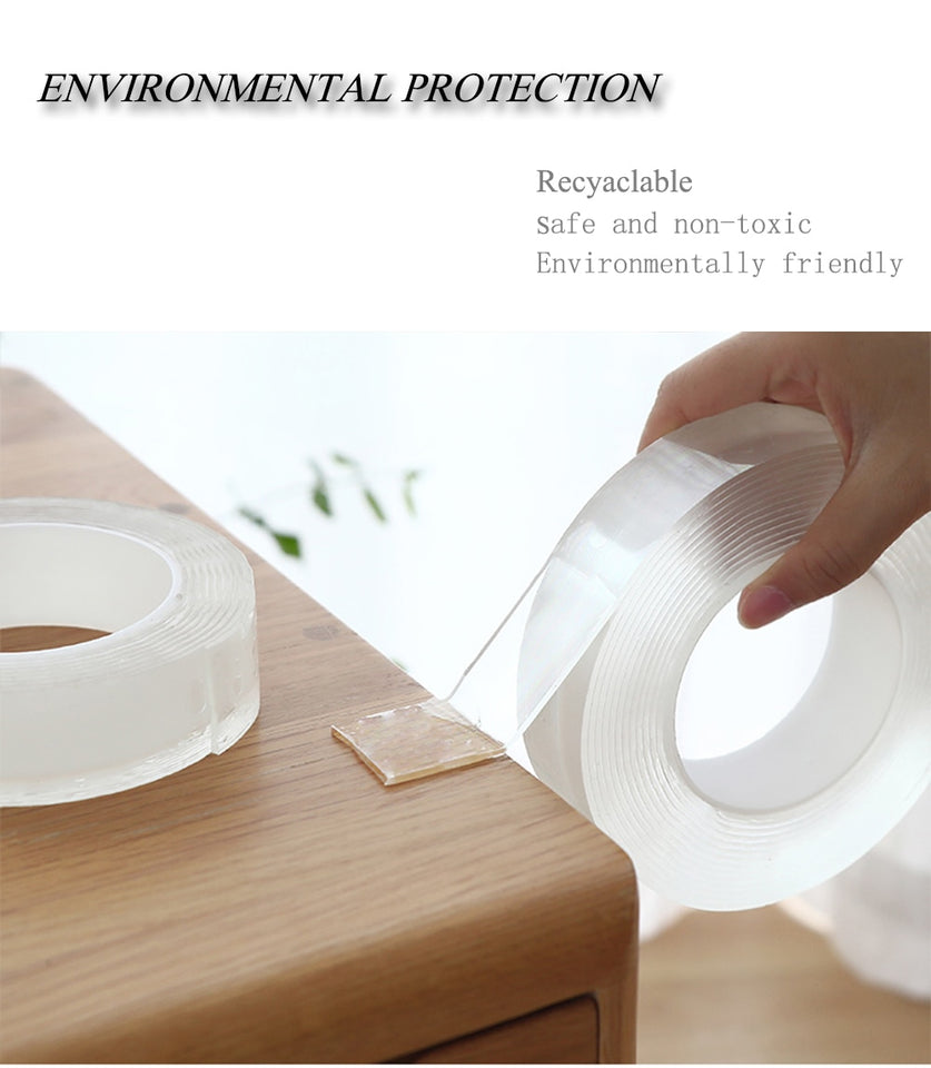 Transparent Magic Nano Tape Washable Reusable Double-Sided Tape Adhesive Nano-No Trace Paste Removable Glue Cleanable Household