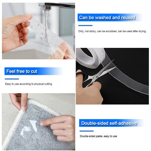 Transparent Magic Nano Tape Washable Reusable Double-Sided Tape Adhesive Nano-No Trace Paste Removable Glue Cleanable Household