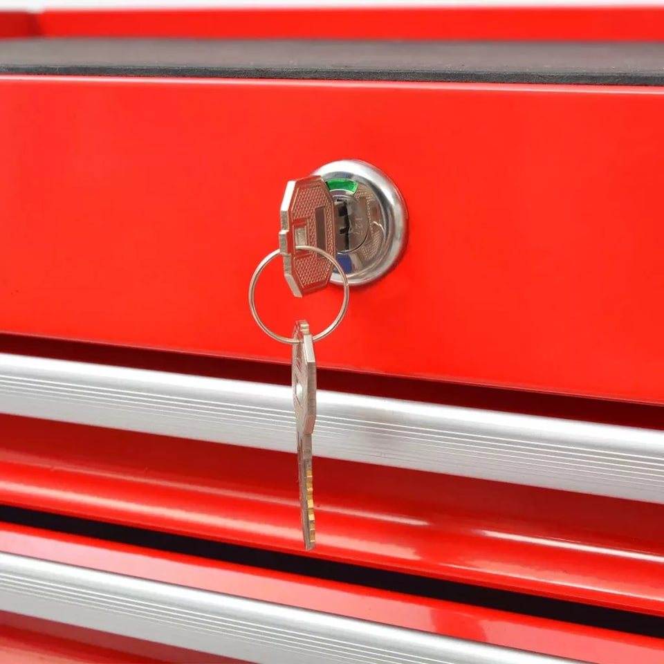 Workshop Tool Trolley with 1125 Tools Steel Red with Movable 7-drawer and Integrated Lock Tool Set Multi-Functional Toolbox
