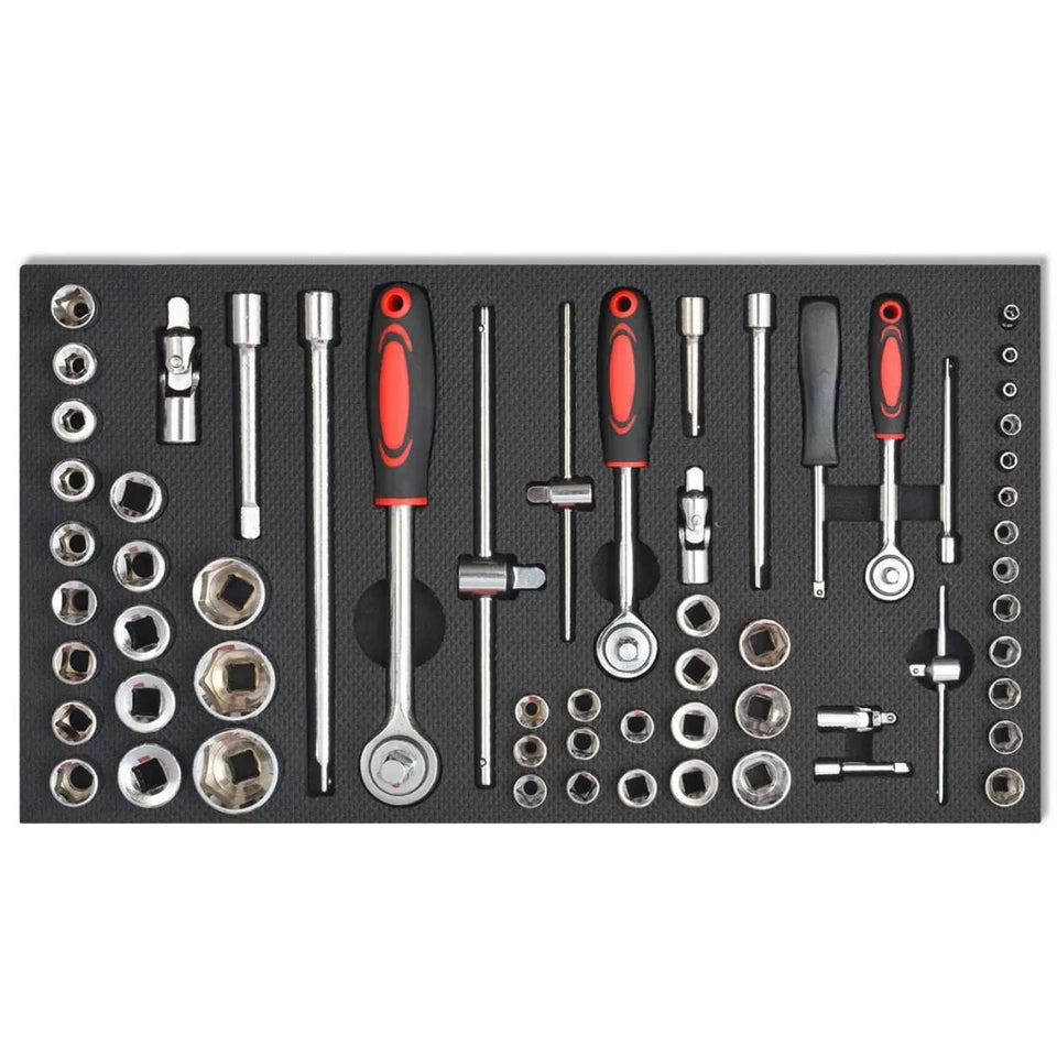 Workshop Tool Trolley with 1125 Tools Steel Red with Movable 7-drawer and Integrated Lock Tool Set Multi-Functional Toolbox