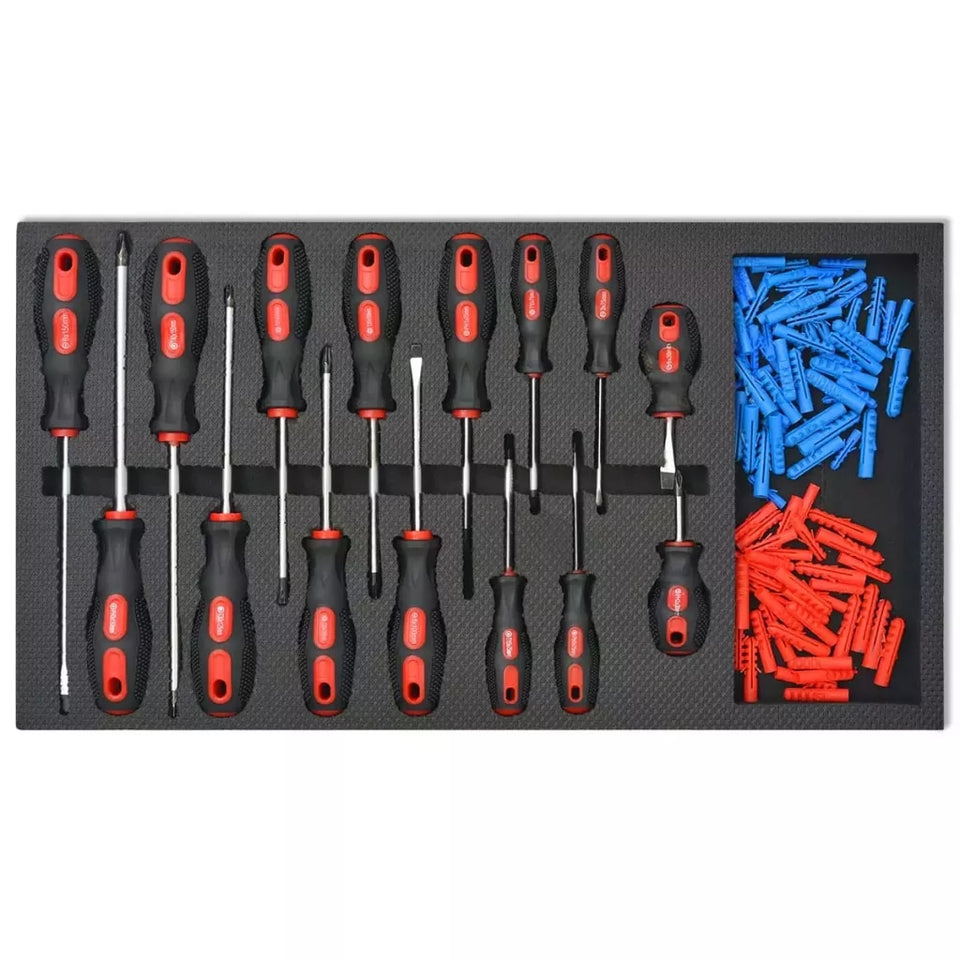 Workshop Tool Trolley with 1125 Tools Steel Red with Movable 7-drawer and Integrated Lock Tool Set Multi-Functional Toolbox