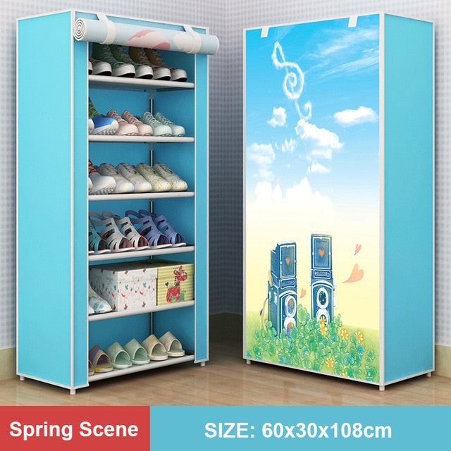 Multi Layer Shoes Rack Detachable Dust Proof Non Woven Fabric Shoe Cabinet