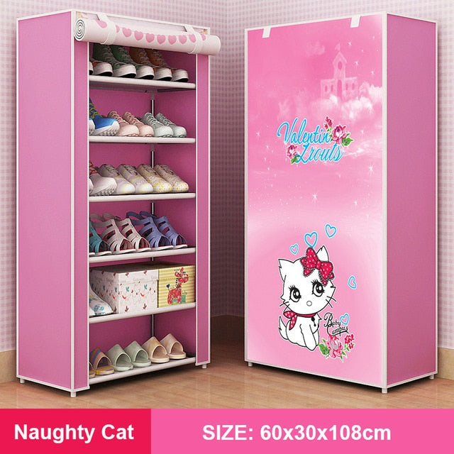 Multi Layer Shoes Rack Detachable Dust Proof Non Woven Fabric Shoe Cabinet