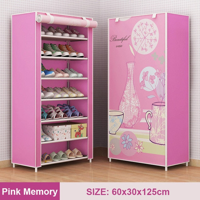Multi Layer Shoes Rack Detachable Dust Proof Non Woven Fabric Shoe Cabinet