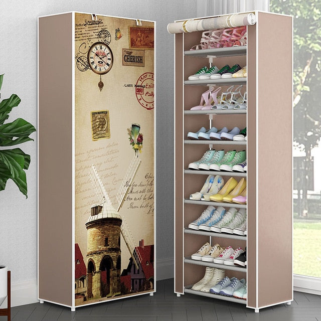 Multi Layer Shoes Rack Detachable Dust Proof Non Woven Fabric Shoe Cabinet