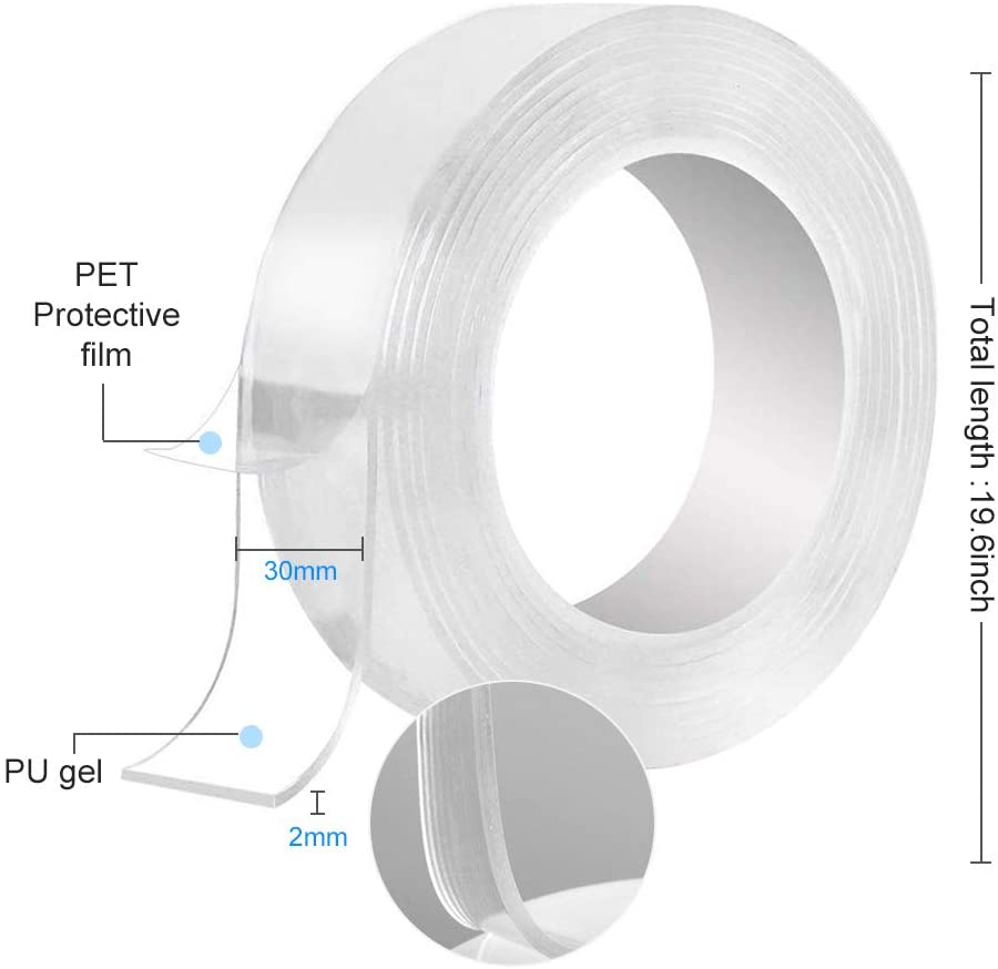 Transparent Magic Nano Tape Washable Reusable Double-Sided Tape Adhesive Nano-No Trace Paste Removable Glue Cleanable Household