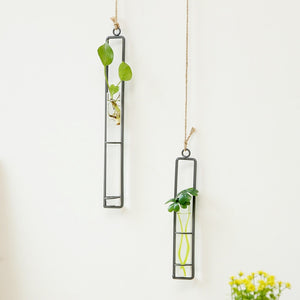 Creative Wall Hanging Flower Vase Iron Glass Hydroponics Planter Pot Transparent Hanging Flower Bottle Home