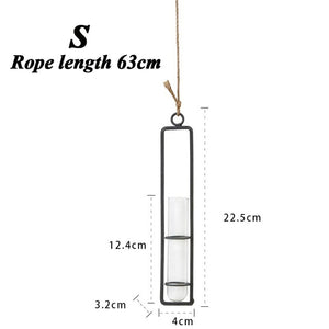 Creative Wall Hanging Flower Vase Iron Glass Hydroponics Planter Pot Transparent Hanging Flower Bottle Home