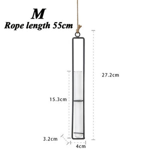 Creative Wall Hanging Flower Vase Iron Glass Hydroponics Planter Pot Transparent Hanging Flower Bottle Home
