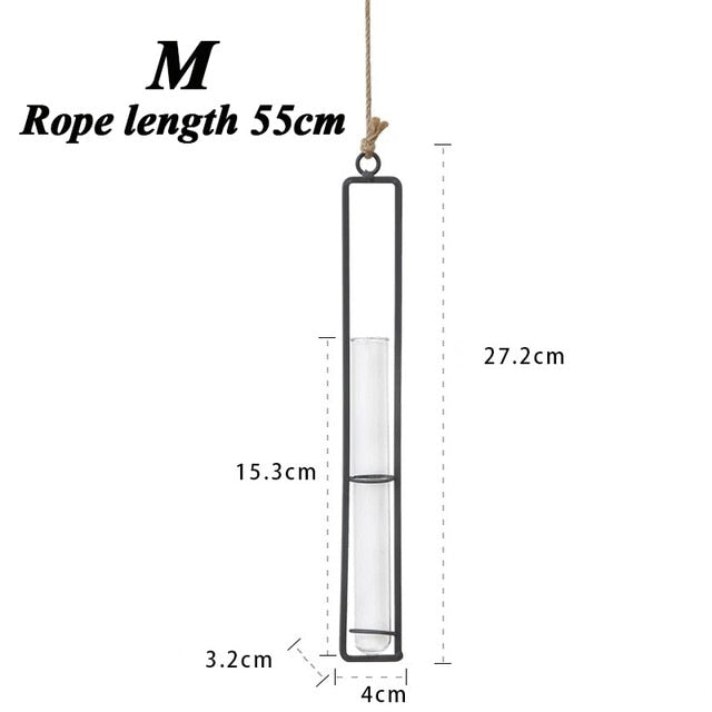 Creative Wall Hanging Flower Vase Iron Glass Hydroponics Planter Pot Transparent Hanging Flower Bottle Home