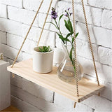 Premium Wood Swing Hanging Rope Wall Mounted Shelves Plant Flower Pot Rack indoor outdoor decoration simple design Shelves #Y20