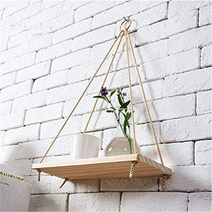 Premium Wood Swing Hanging Rope Wall Mounted Shelves Plant Flower Pot Rack indoor outdoor decoration simple design Shelves #Y20