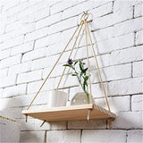 Premium Wood Swing Hanging Rope Wall Mounted Shelves Plant Flower Pot Rack indoor outdoor decoration simple design Shelves #Y20